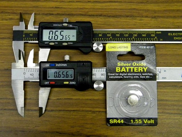 A couple of Harbor Freight digital calipers and a long-lasting SR44 battery