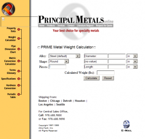 Principal Metals' Online Weight Calculator